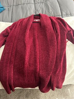 Seven7 Burgundy Open-Front Chenille Cardigan